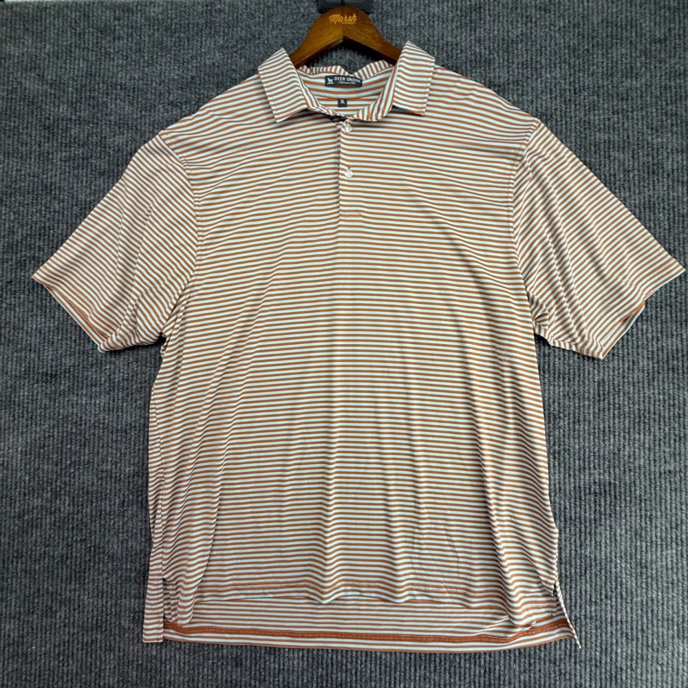 Over Under Performance Polo Mens XL Orange Blue Striped Excellent Short‎ Sleeve
